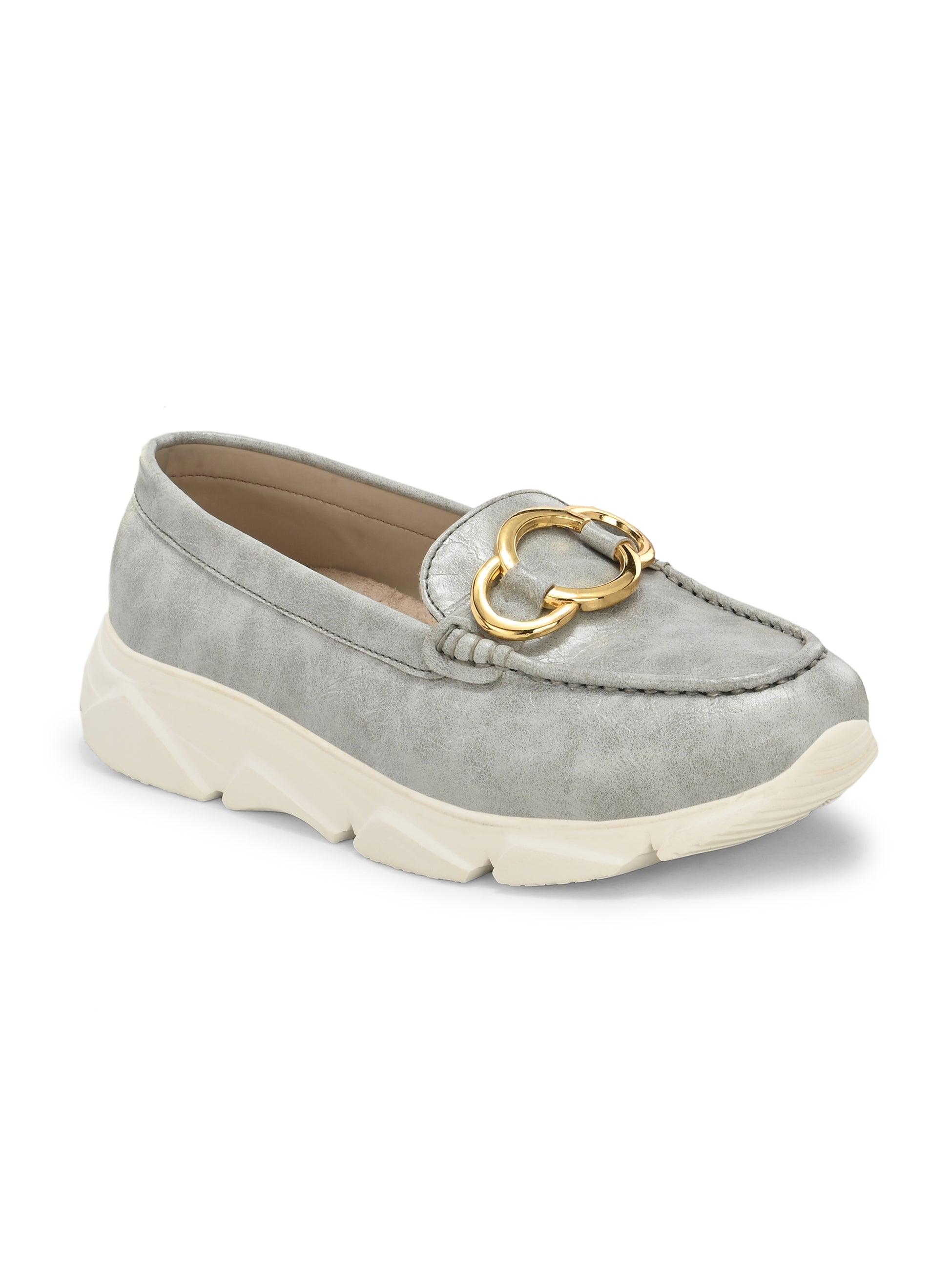 Gray Gold Buckled Sneakers - ladybossbyegoss