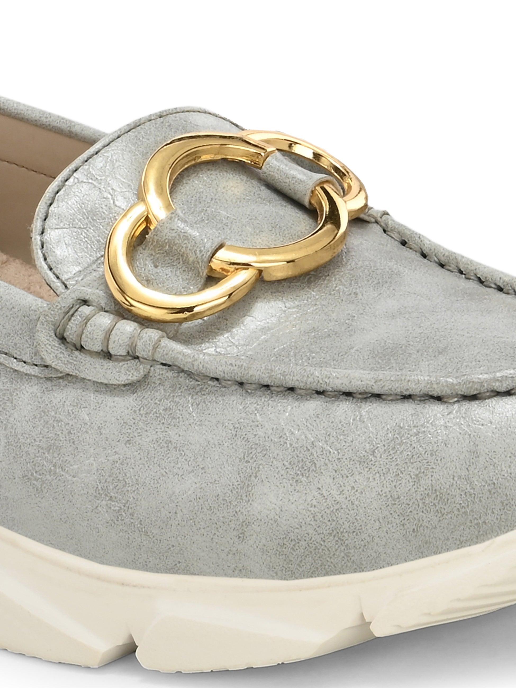 Gray Gold Buckled Sneakers - ladybossbyegoss