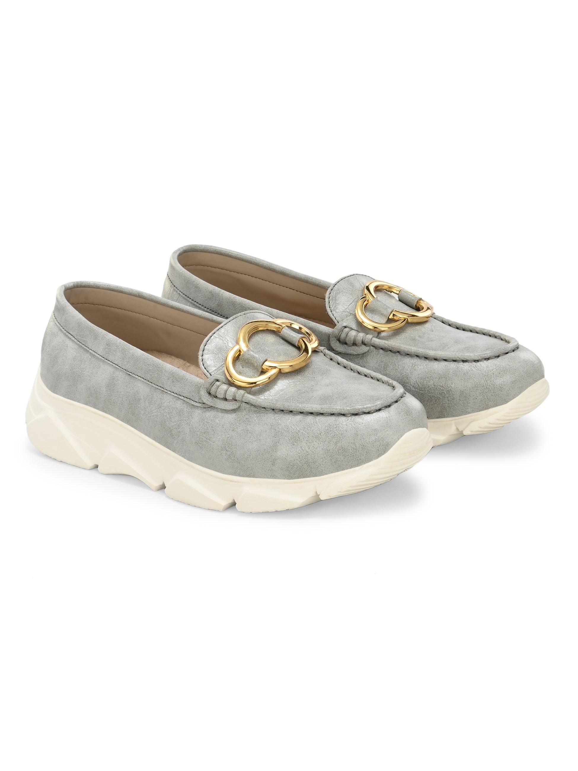 Gray Gold Buckled Sneakers - ladybossbyegoss