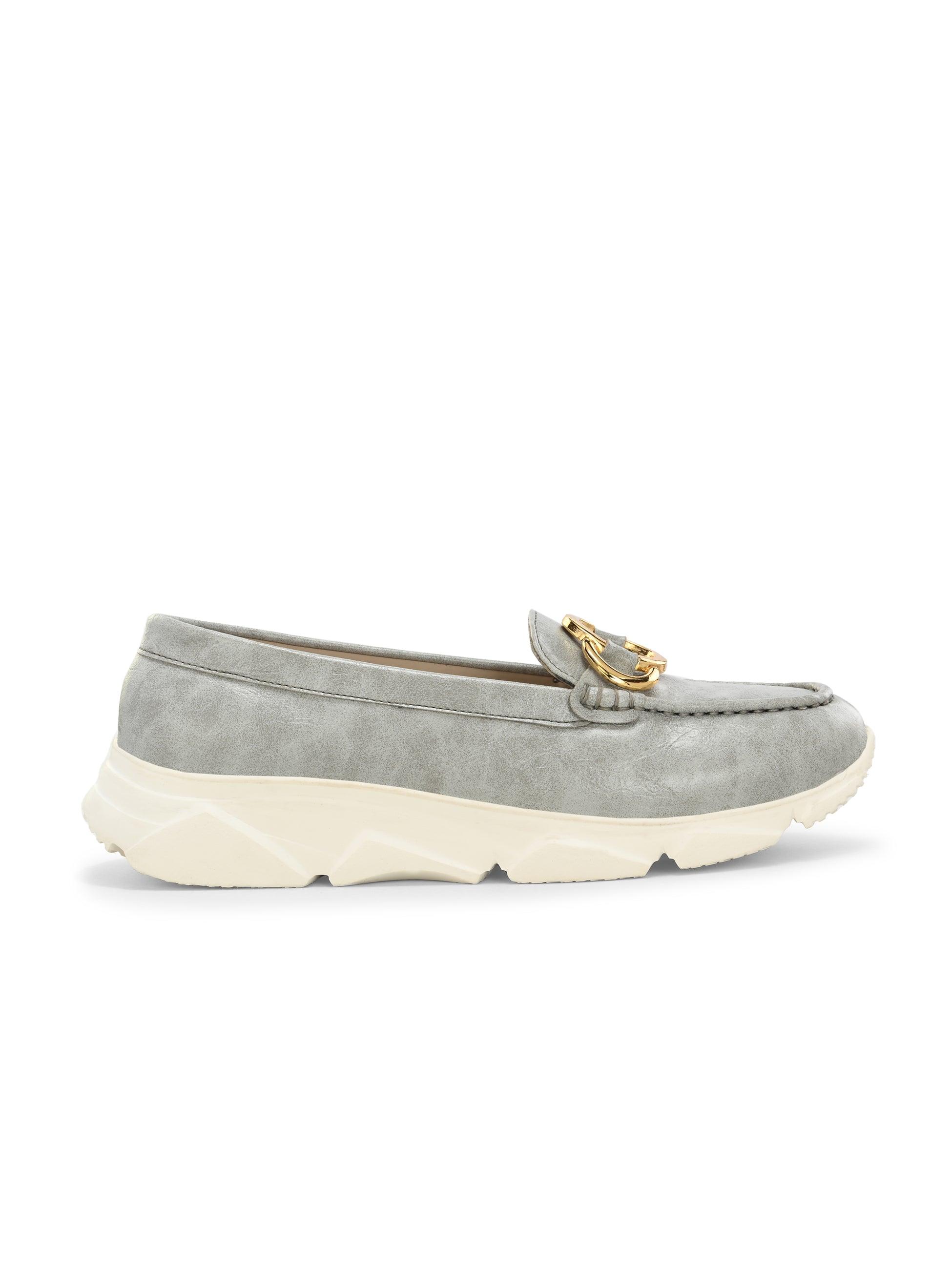 Gray Gold Buckled Sneakers - ladybossbyegoss