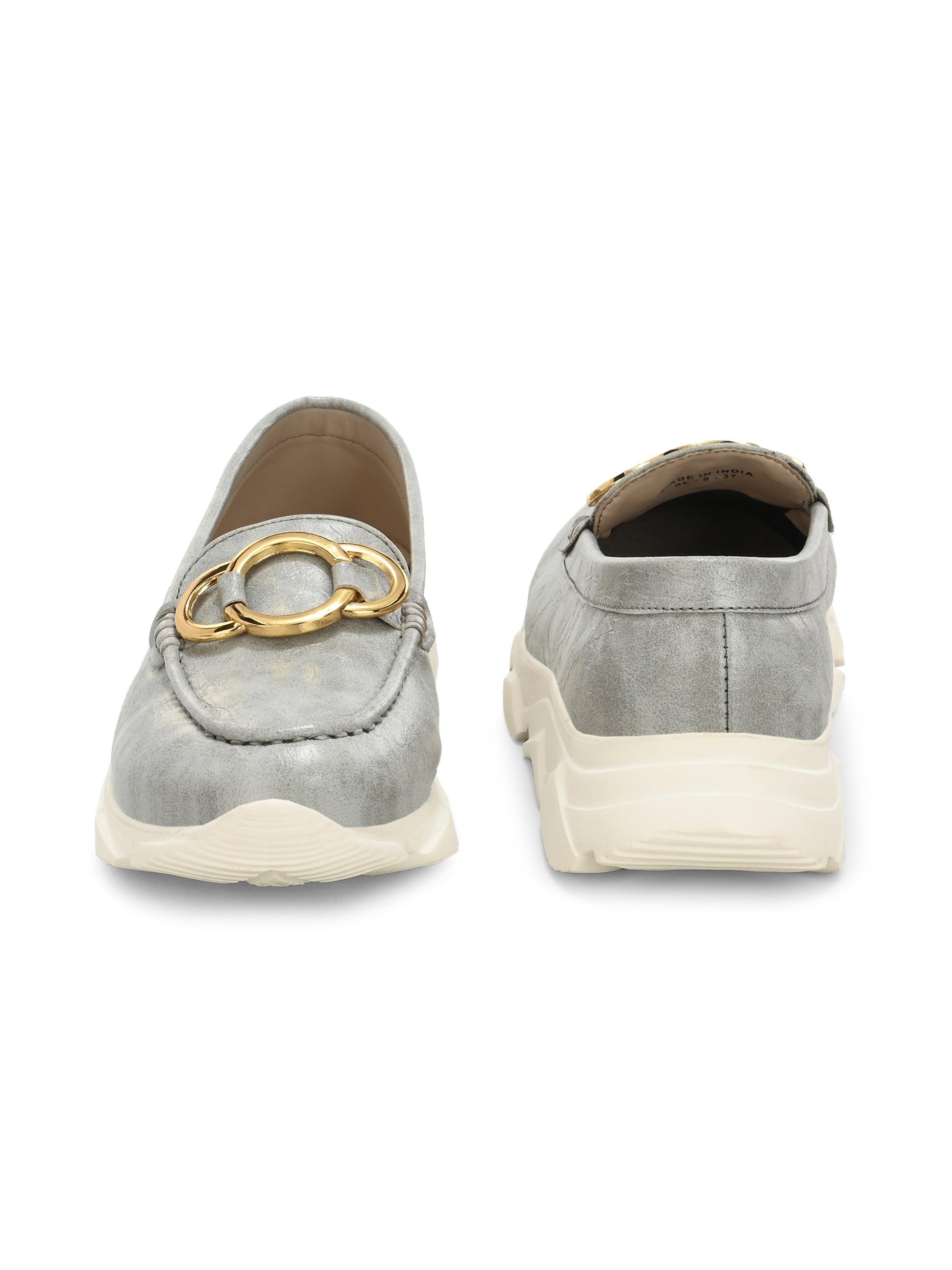 Gray Gold Buckled Sneakers - ladybossbyegoss