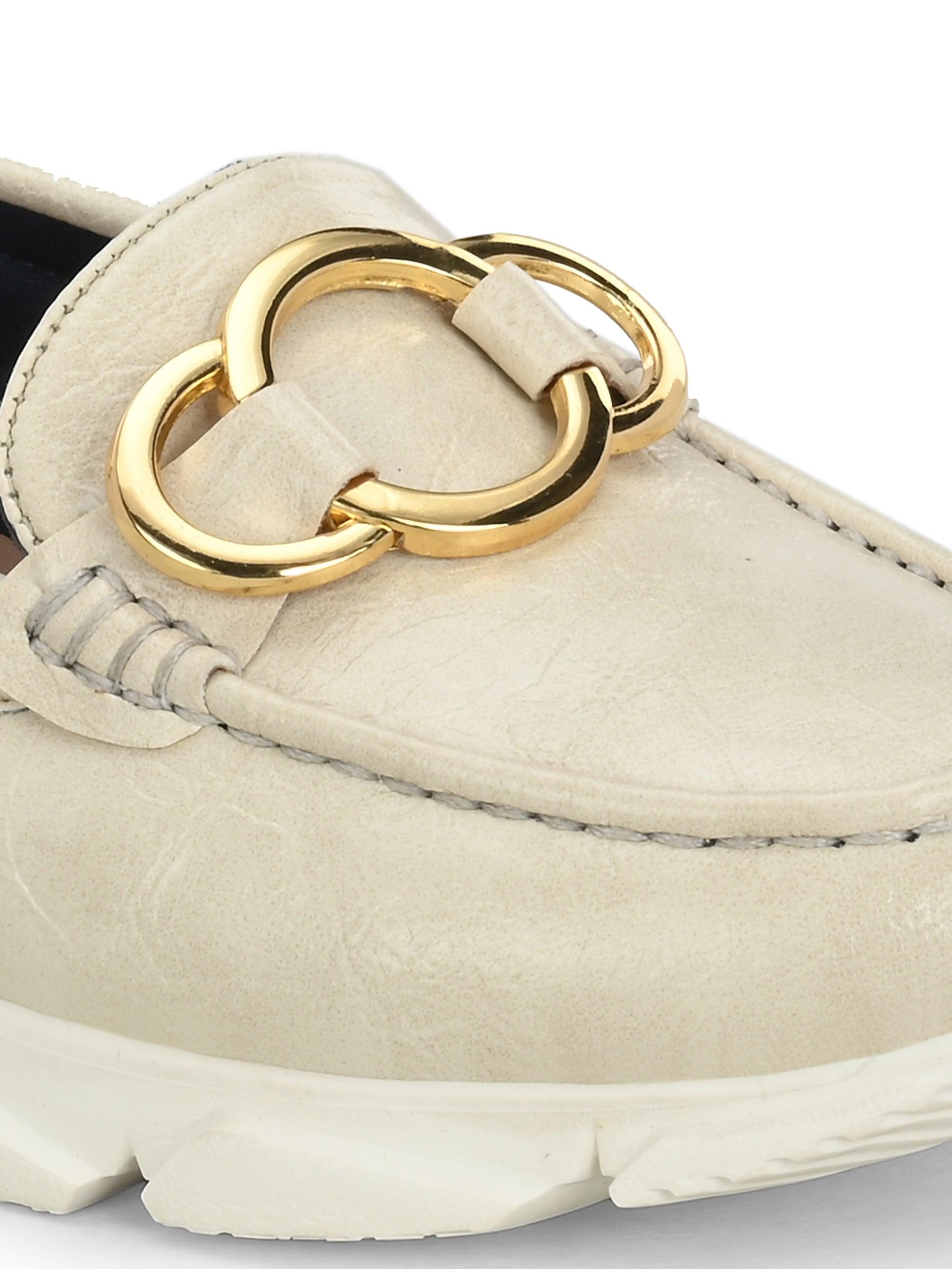 Ivory Gold Buckled Sneakers - ladybossbyegoss